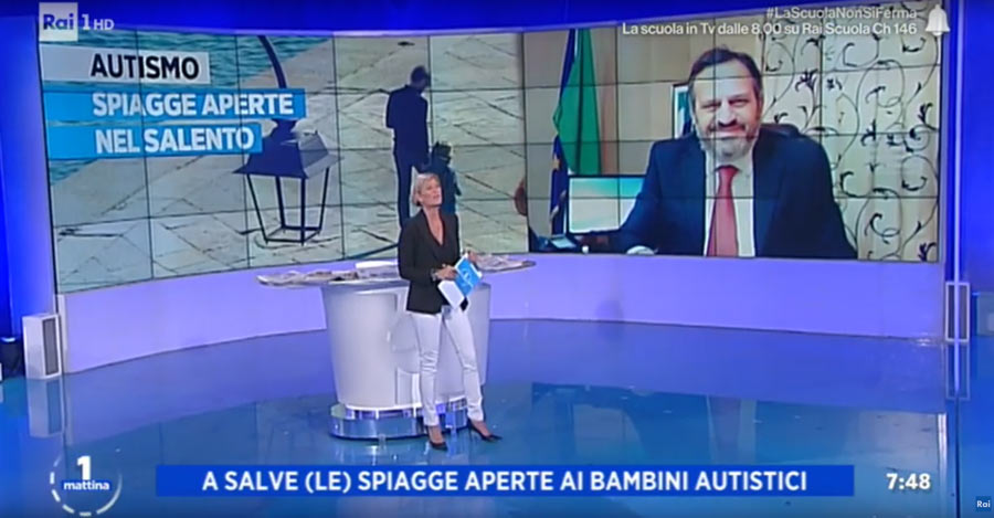 Sindaco di Salve su Rai 1 spiega aperture spiagge bambini autistici